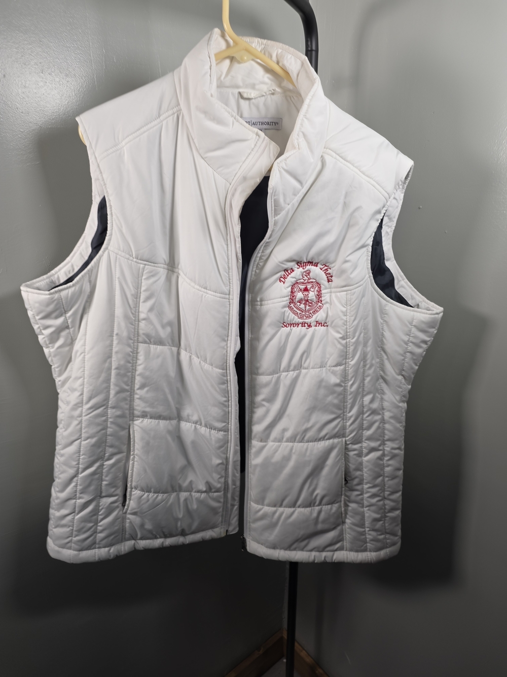 Port Authority White Quilted Vest with Delta Embroidered Crest